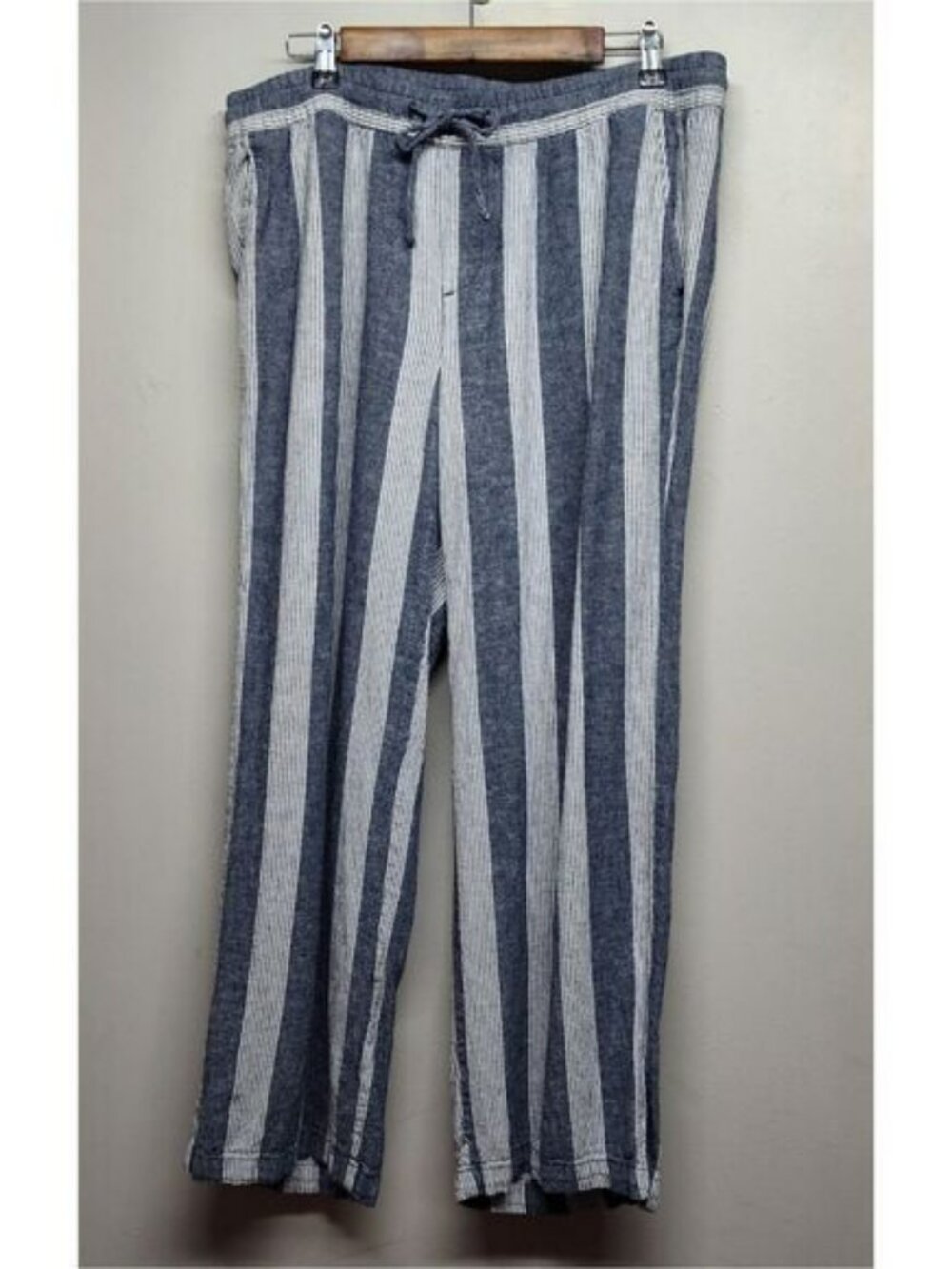 Old Navy Linen Pants Women Large Pull On  Blue Stripes Beachy Summer Vacation
